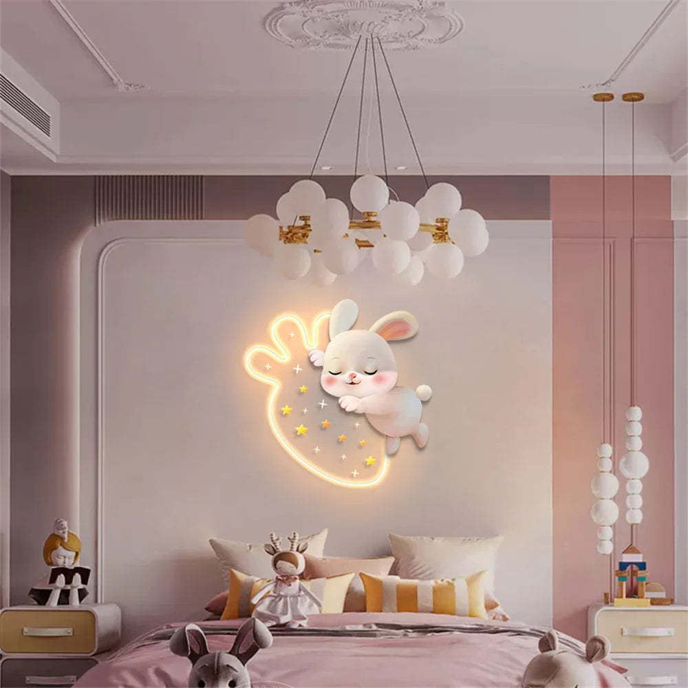 Decorative strawberry rabbit wall light for children's bedroom - vue 6 sur 8