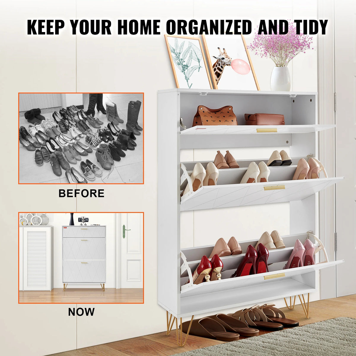 shoe cabinet with drop-down drawers for self-contained storage - vue 6 sur 10