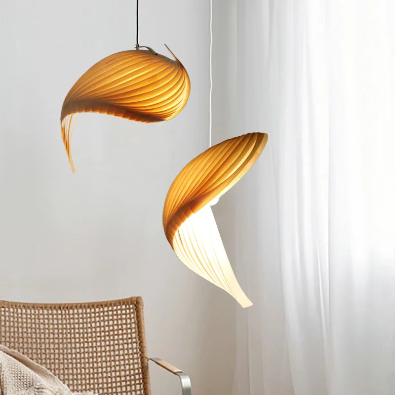 Pleated maple LED pendant lamp Japanese design