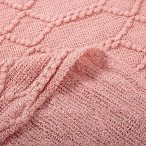 Soft knitted throw with pom poms for living room american style - vue 6 sur 6