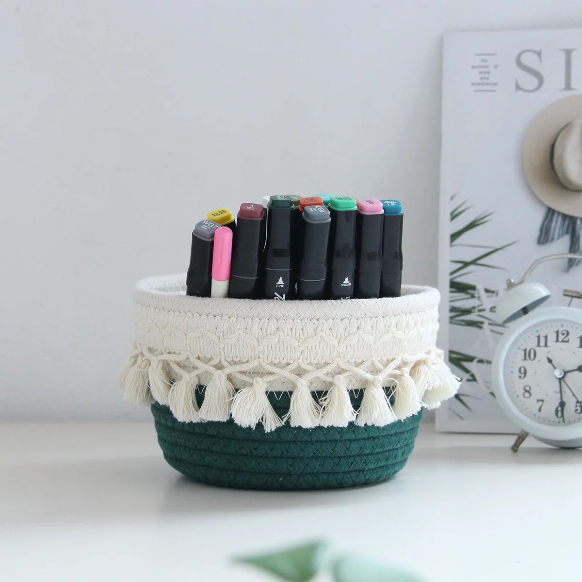 boîte de rangement minimaliste en corde de coton pour stylos