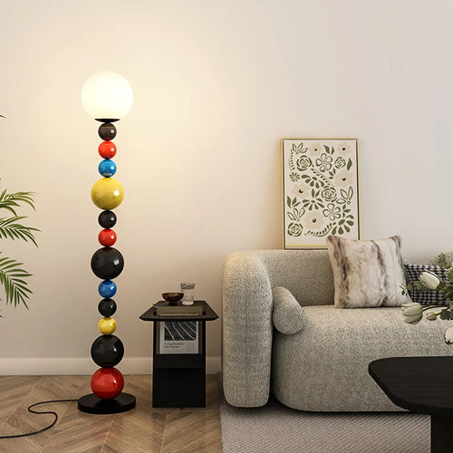 Modern floor lamp with colourful beads and glass shade - vue 7 sur 9