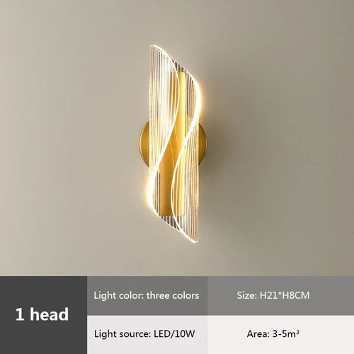 Modern luxury creative acrylic LED wall light gold or black for hallway, bedroom, bedside, corridor, home decor - vue 11 sur 11