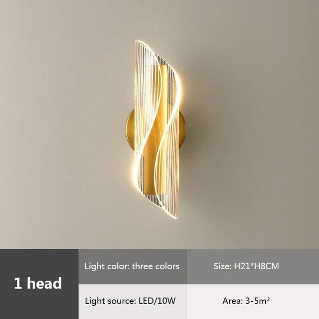Modern luxury creative acrylic LED wall light gold or black for hallway, bedroom, bedside, corridor, home decor - vue 10 sur 11