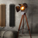 Vintage wooden floor lamp for creative lighting and photography studio