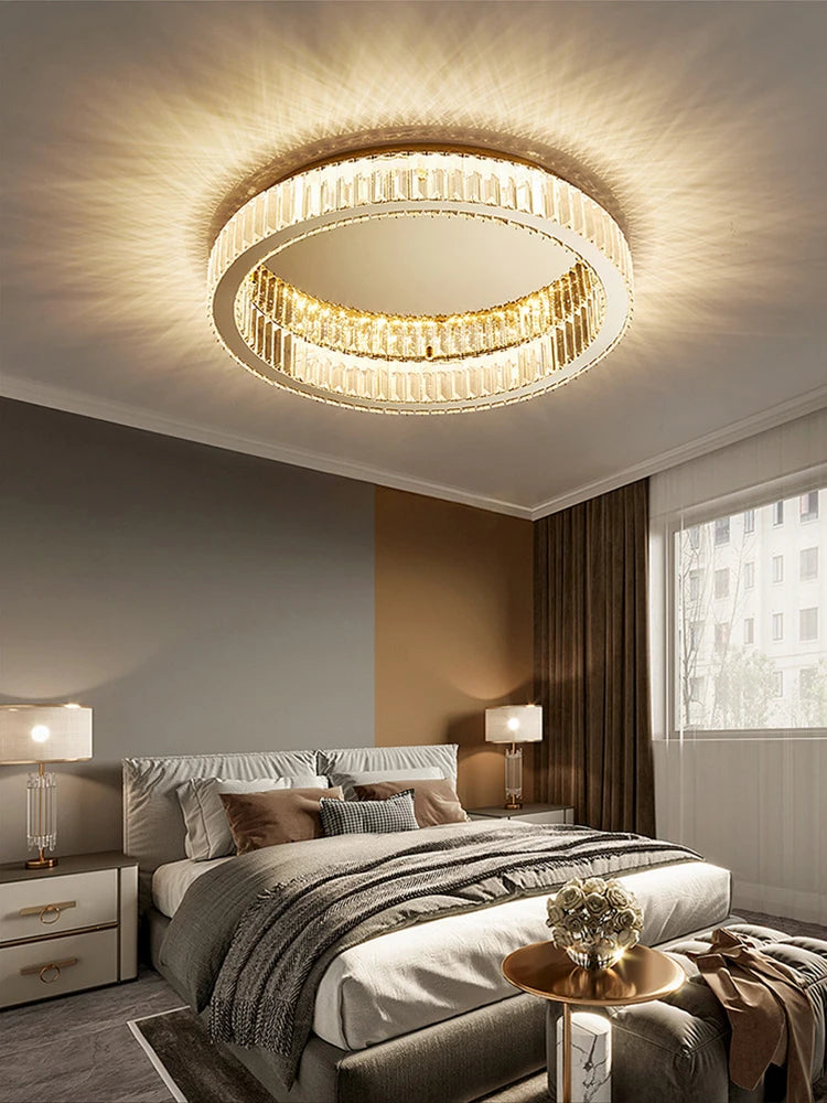 Gold and silver chandelier with round dimmable LED