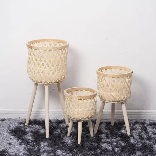 Nordic rattan tall woven wicker flower stand - vue 3 sur 8
