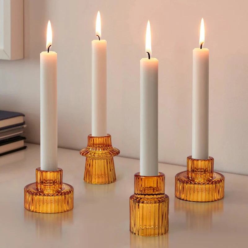 Vintage glass candle holders with nordic patterns