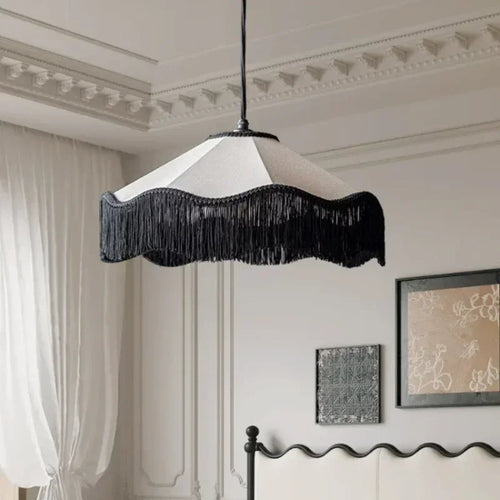 Retro fabric pendant light with tassels for interior decoration - vue 2 sur 8