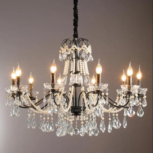 Modern crystal chandelier with pearls and LED lighting - vue 2 sur 10