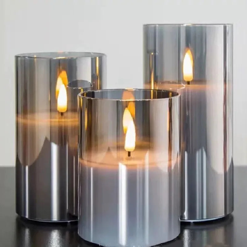 decorative rechargeable LED pillar candle with remote control in 3D tube - vue 7 sur 12