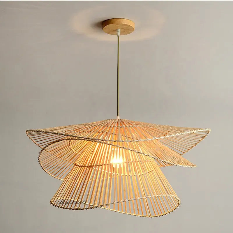 Handmade modern multi-tier rattan chandelier
