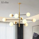 Modern nordic glass and copper chandelier
