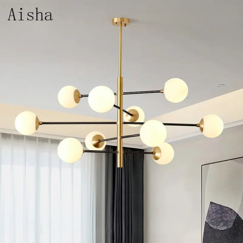 Modern nordic glass and copper chandelier - vue 4 sur 10