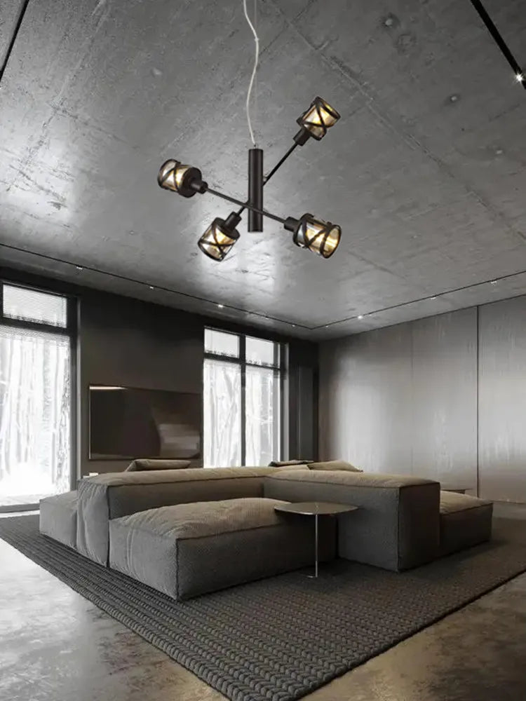 Modern nordic adjustable retro glass industrial chandelier