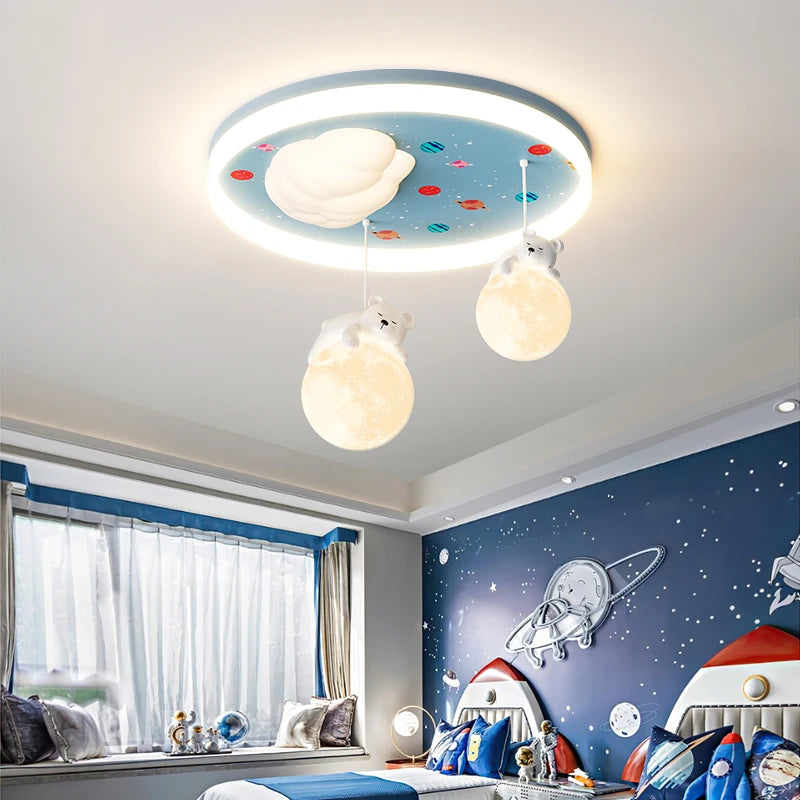 Children's LED chandelier with bear and rabbit design