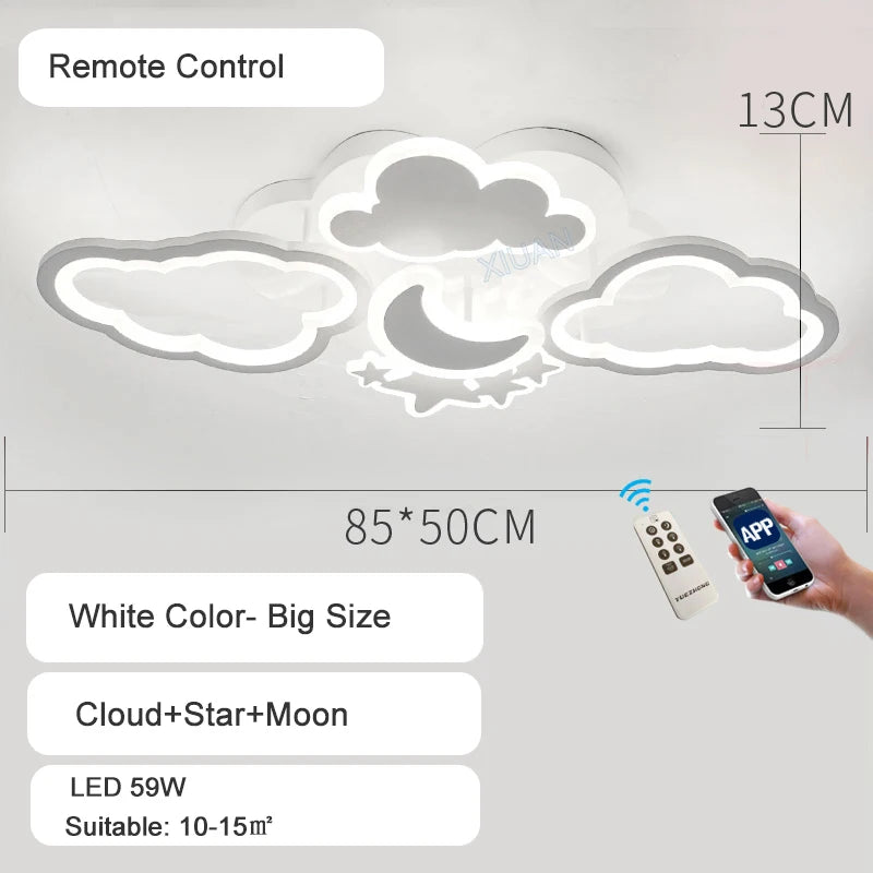 Modern LED moon, star and cloud chandelier for children - vue 8 sur 25