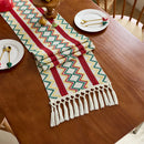 Bohemian table runner with Aztec pattern and tassels