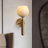 Art deco natural marble flower wall lamp with brass finish