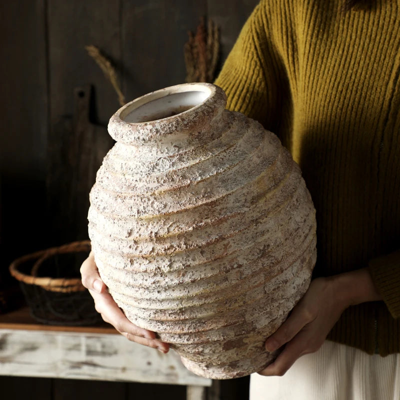 retro vase in raw clay vintage style handmade craft decoration