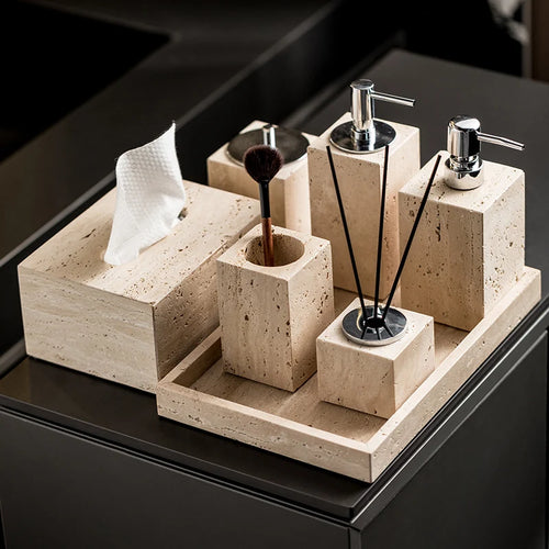 natural marble bathroom accessory set - vue 2 sur 30