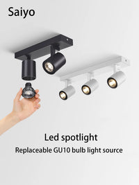 Adjustable angle GU10 LED spotlight with anti-glare and 2 or 3 heads