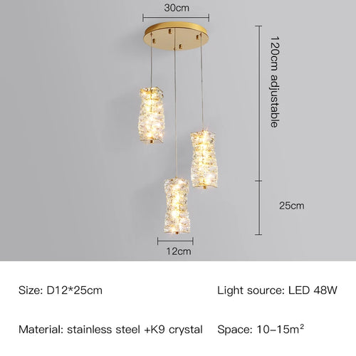 Modern Nordic pendant light in stainless steel and decorative crystal - vue 13 sur 18
