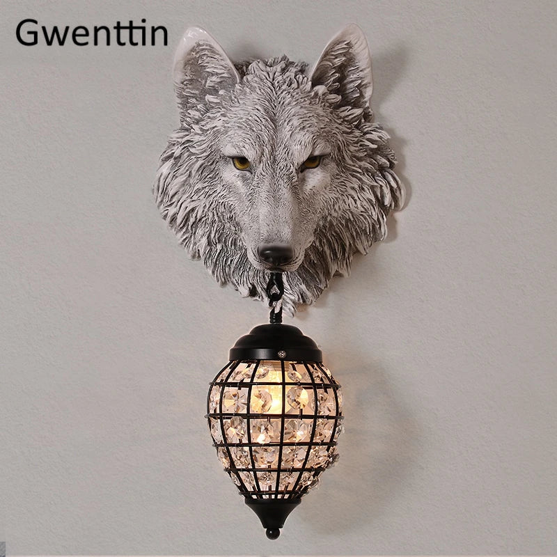 Vintage resin and crystal decorative wall light for industrial interiors