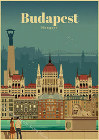 Retro world cities art print wall decor