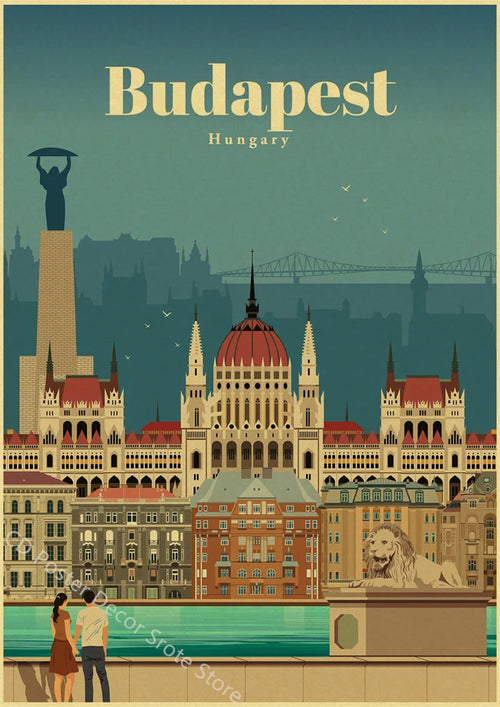 Retro world cities art print wall decor
