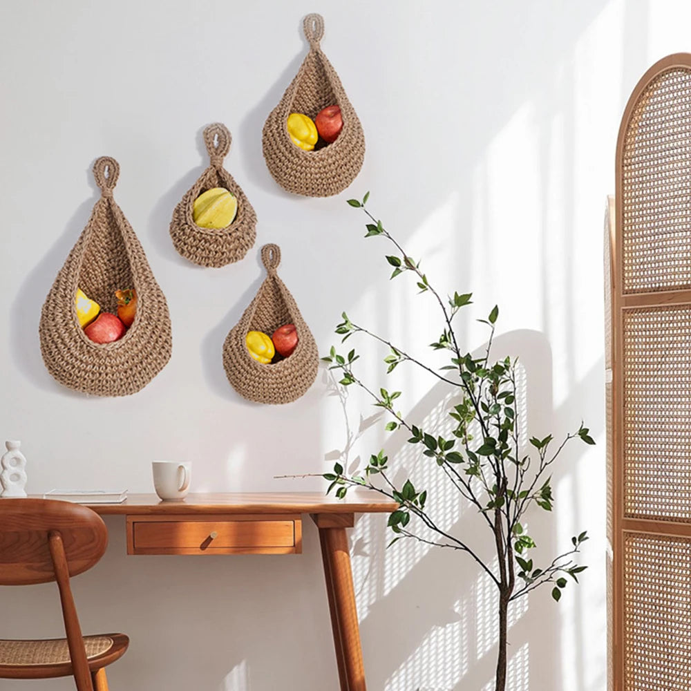 teardrop-shaped woven cotton storage basket for fruits and vegetables - vue 4 sur 9