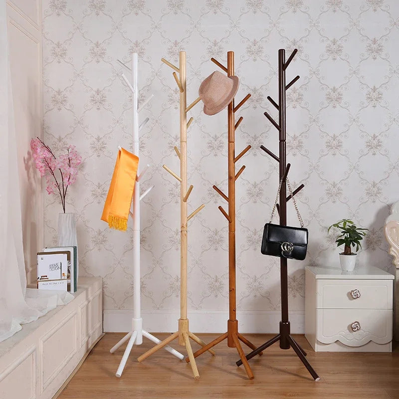 wooden coat rack with 8 hooks hanging from the floor