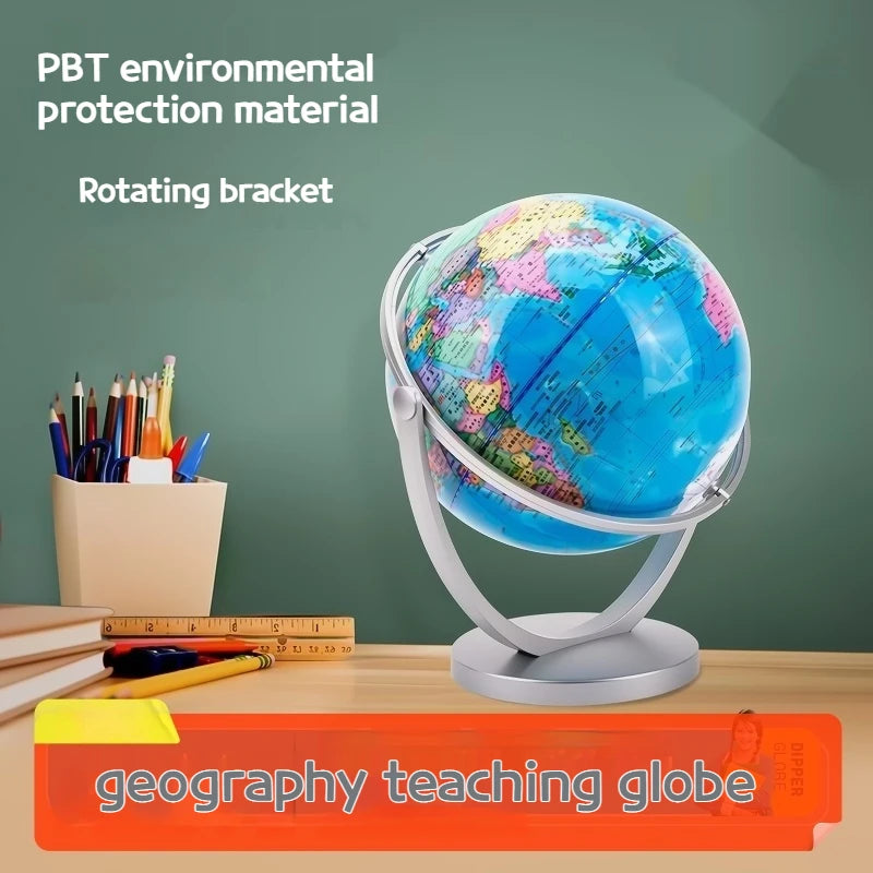 Student geography globe with lamp and metal base for desk