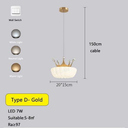 Luxury decorative pendant light with gold crown design - vue 13 sur 13