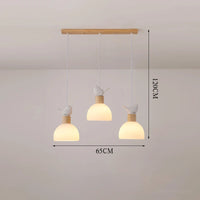Wood LED chandelier with white glass shade