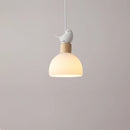 Wood LED chandelier with white glass shade