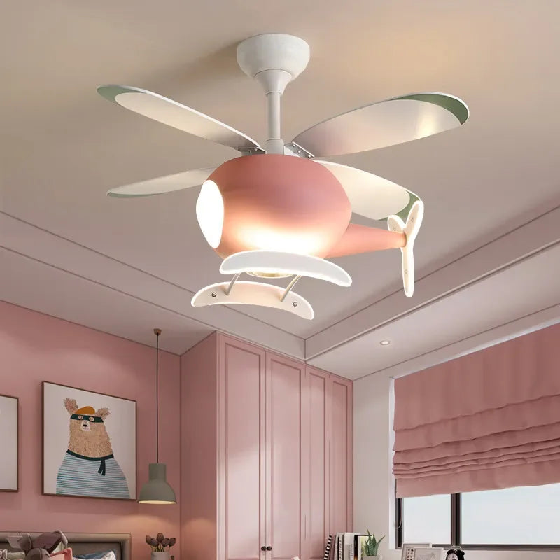 Helicopter ceiling fan LED light for children's bedroom - vue 3 sur 12