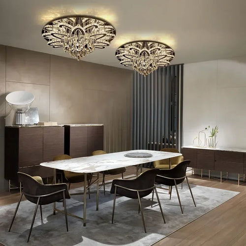 Modern LED crystal and stainless steel ceiling light with elegant design for interiors - vue 6 sur 7