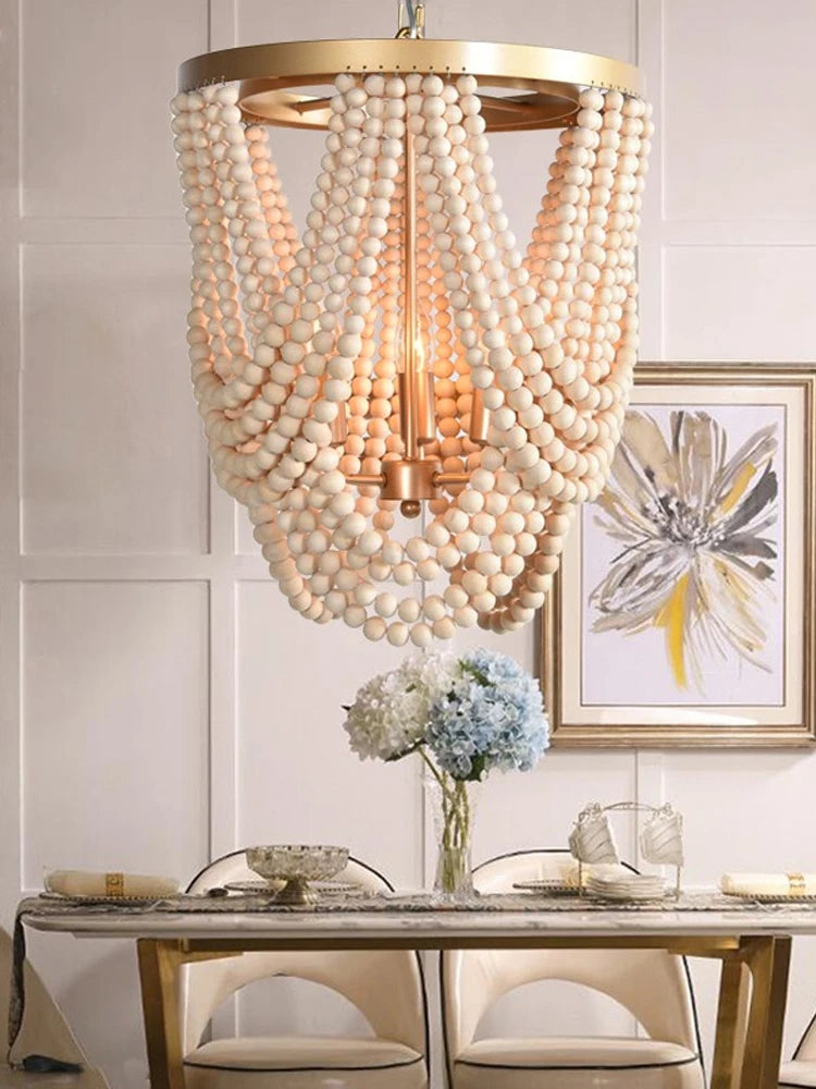 Retro wooden bead chandelier for interior decoration - vue 4 sur 7