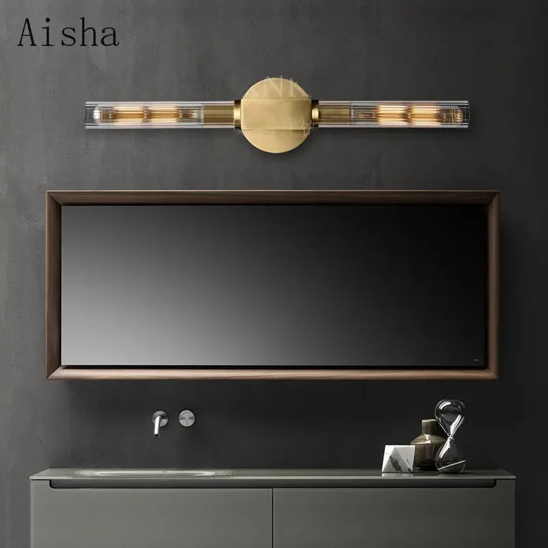 Retro double head minimalist glass wall light with stripes