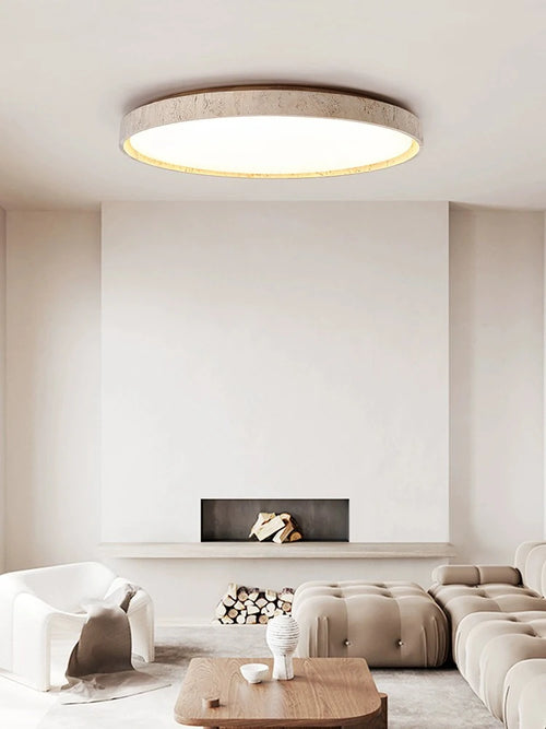 Led ceiling light stone downlight surface mounted retro walnut wood effect for bedroom or living room - vue 4 sur 13