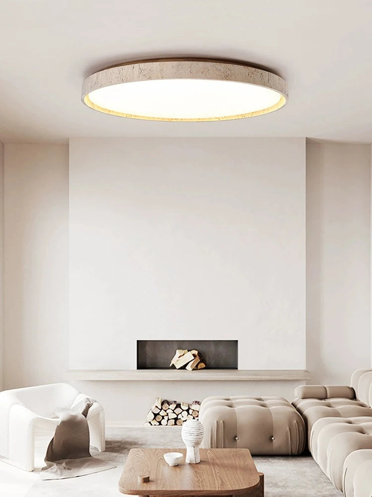 Led ceiling light stone downlight surface mounted retro walnut wood effect for bedroom or living room - vue 3 sur 13