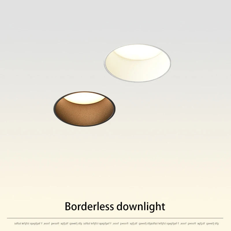 Recessed LED downlight with borderless trim for home and shop interior lighting