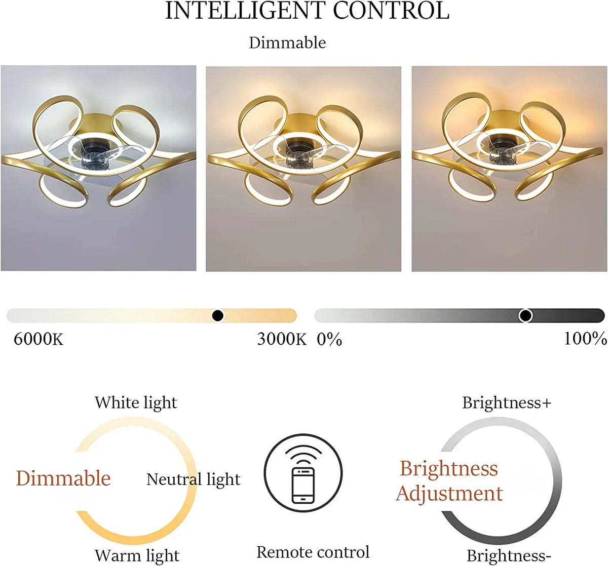 Modern LED ceiling light with energy-saving lighting and remote control - vue 4 sur 16