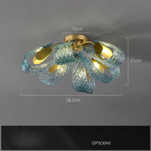 Art deco copper and blue chandelier for elegant interiors - vue 9 sur 21