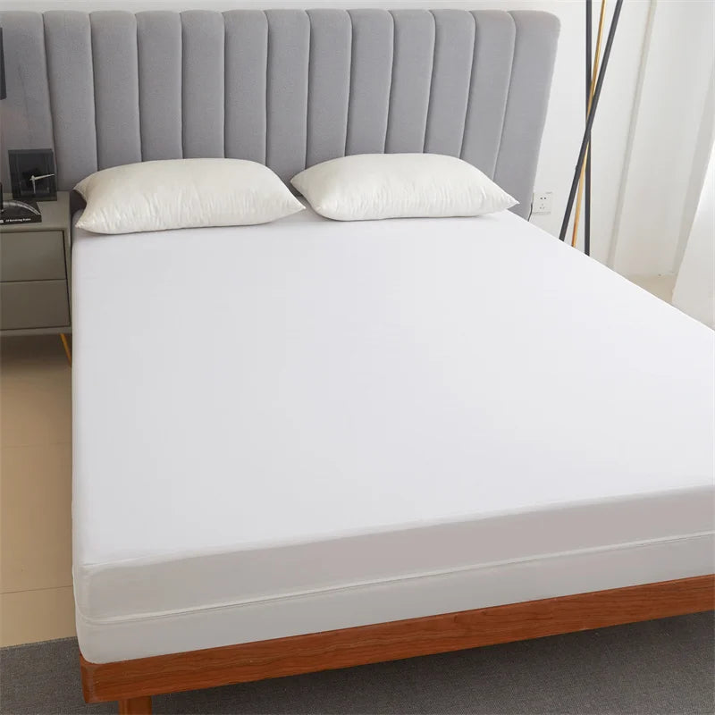Waterproof Mattress Protector with Zipper Soft & Breathable Noiseless Mattress Cover for Single or Double Bed, Queen/King Size - vue 8 sur 8