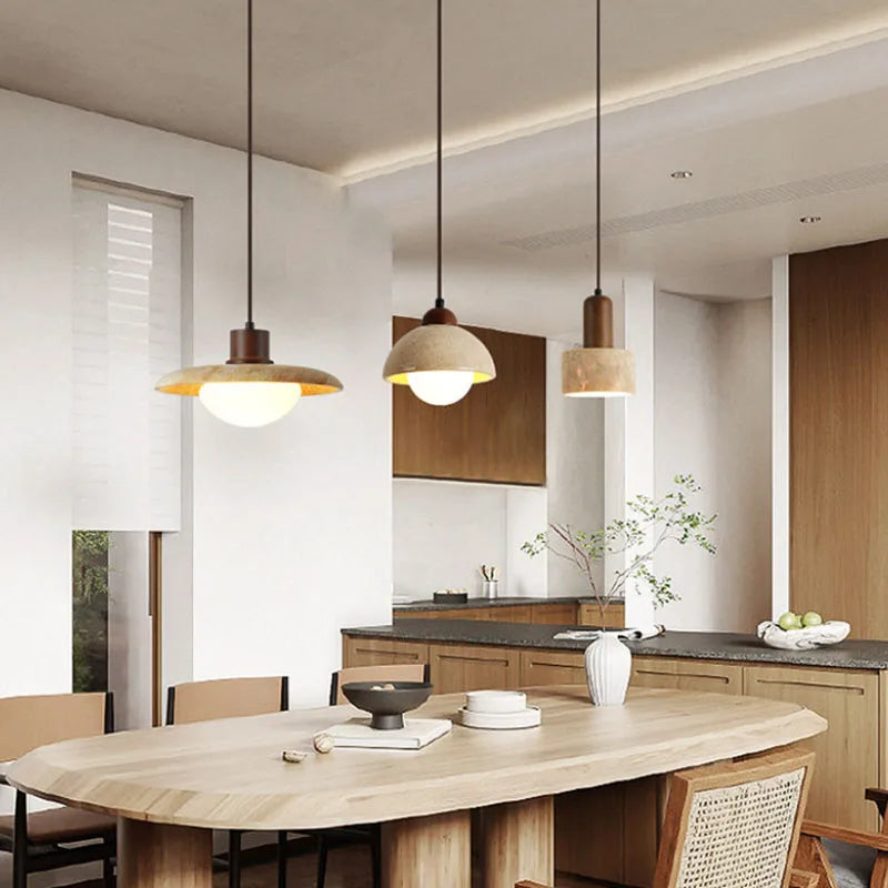 Natural stone LED pendant light with adjustable cord