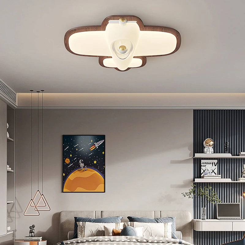 Wooden airplane ceiling light for children's bedroom with playful design - vue 3 sur 12