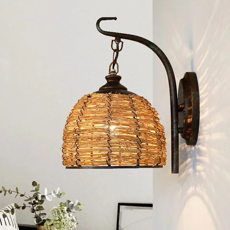 Vintage rattan wall light for interior decor