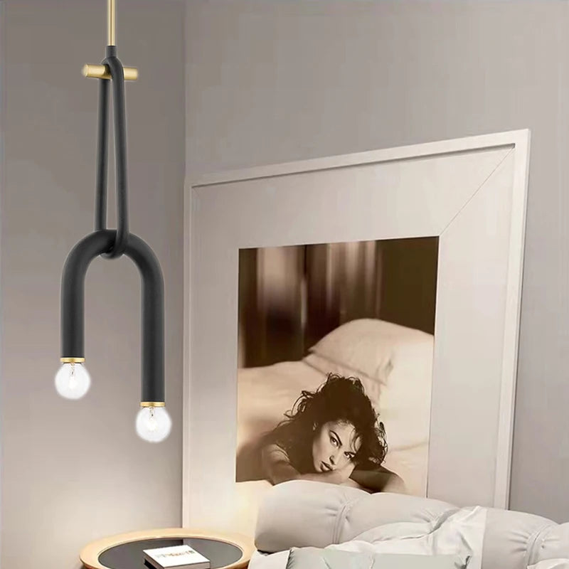 Creative 2 bulb chandelier with adjustable height in metal